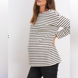 Hatch Black and White Striped Maternity Shirt